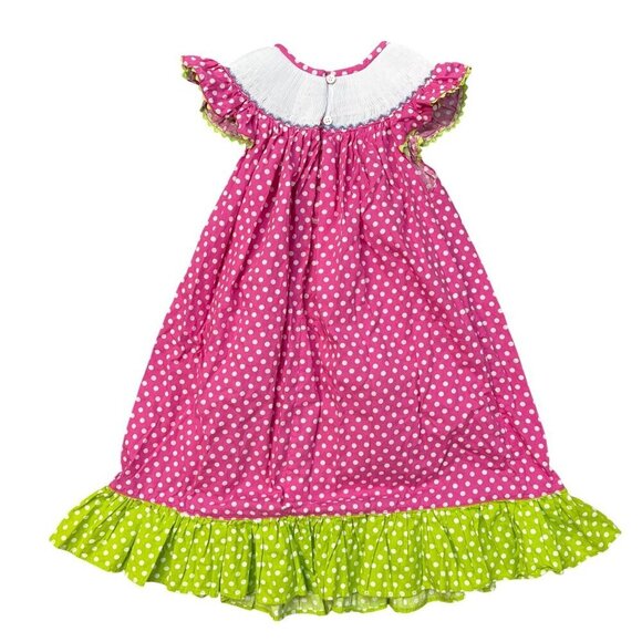 Babeeni Girls Smocked Mermaid Frilly Polka Dot Cotton Dress Size 3 - Picture 9 of 11